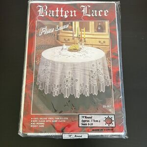 Vintage Tablecloth Batten Fine Lace Deluxe Vinyl‎ Tablecloth 70" Round New 8-10
